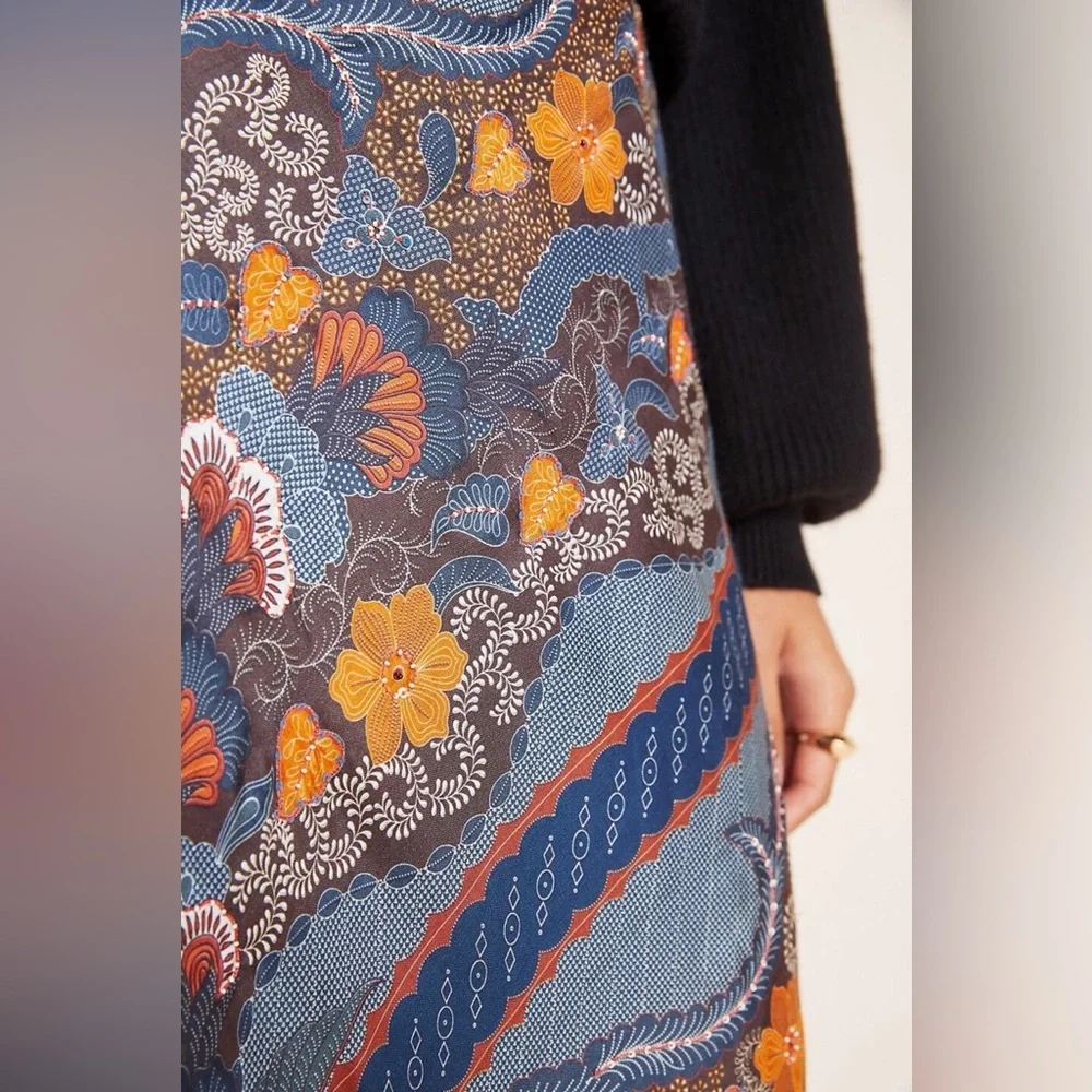 Anthropologie Tanvi Kedia Sandrine Bias Midi Skirt Size‎ 0 Blue Orange